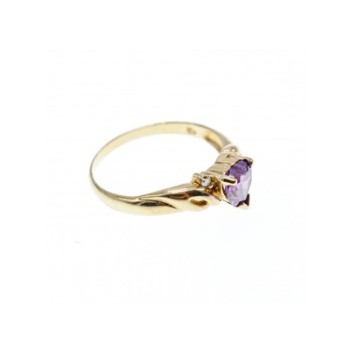 10K YELLOW GOLD AMETHYST & DIAMONDS HEART RING SIZE 6.75