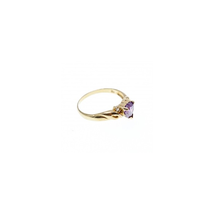 10K YELLOW GOLD AMETHYST & DIAMONDS HEART RING SIZE 6.75