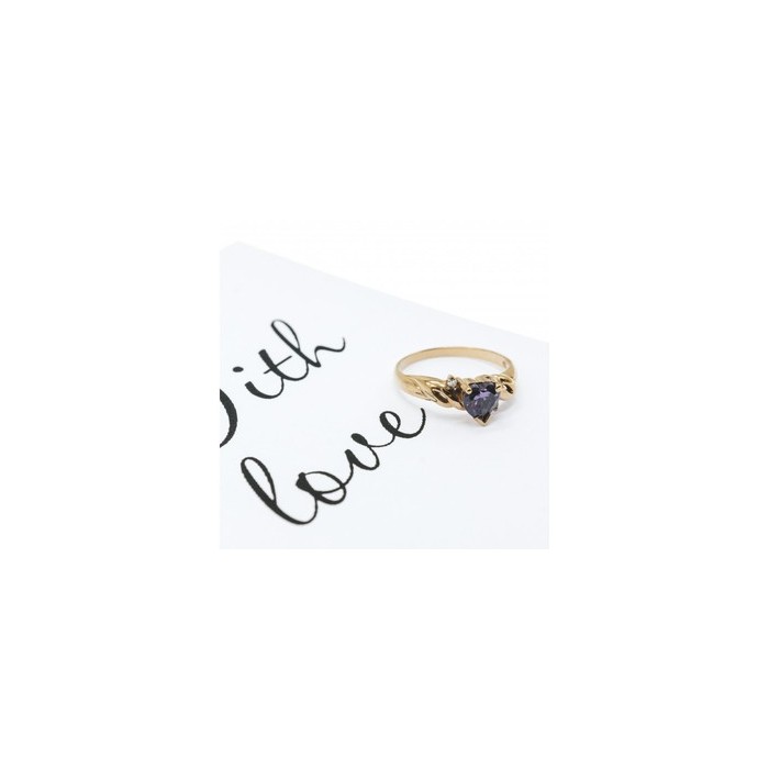 10K YELLOW GOLD AMETHYST & DIAMONDS HEART RING SIZE 6.75