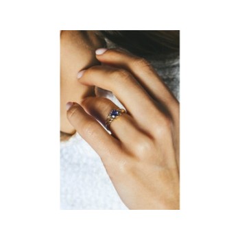 10K YELLOW GOLD AMETHYST & DIAMONDS HEART RING SIZE 6.75