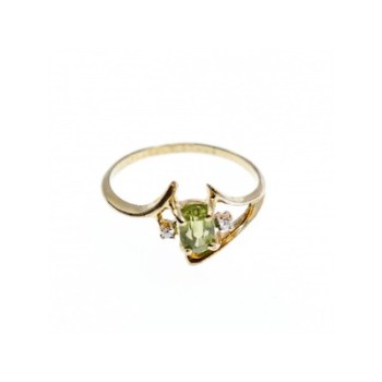 10K YELLOW GOLD PERIDOT & DIAMONDS RING SIZE 7