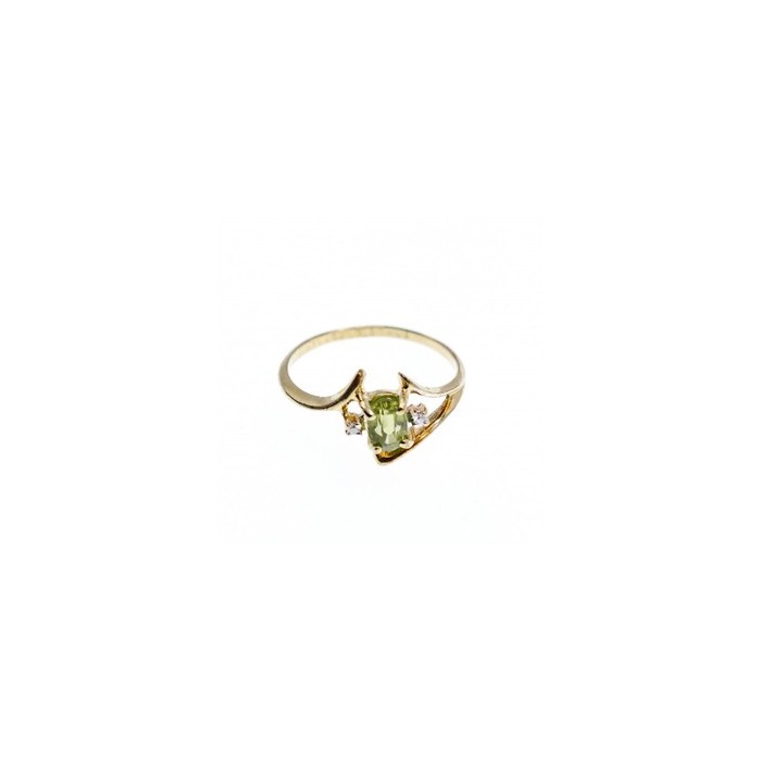 10K YELLOW GOLD PERIDOT & DIAMONDS RING SIZE 7