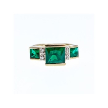 10K YELLOW GOLD EMERALD & DIAMONDS RING SIZE 5.5