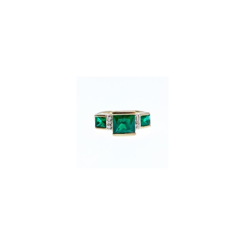 10K YELLOW GOLD EMERALD & DIAMONDS RING SIZE 5.5