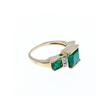 10K YELLOW GOLD EMERALD & DIAMONDS RING SIZE 5.5