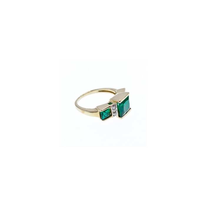10K YELLOW GOLD EMERALD & DIAMONDS RING SIZE 5.5
