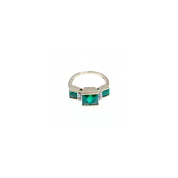 10K YELLOW GOLD EMERALD & DIAMONDS RING SIZE 5.5