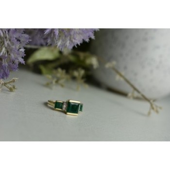 10K YELLOW GOLD EMERALD & DIAMONDS RING SIZE 5.5