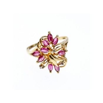 14K YELLOW GOLD SPINEL & DIAMONDS RING SIZE 10.5