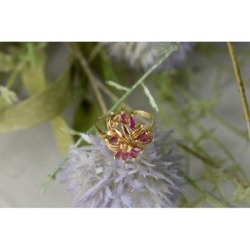 14K YELLOW GOLD SPINEL & DIAMONDS RING SIZE 10.5