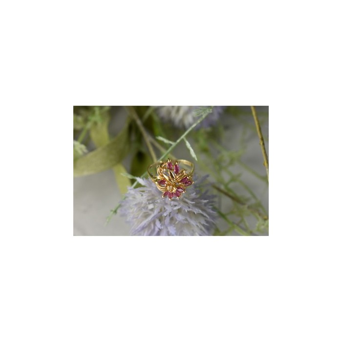 14K YELLOW GOLD SPINEL & DIAMONDS RING SIZE 10.5