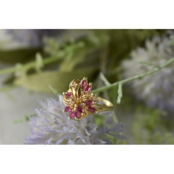 14K YELLOW GOLD SPINEL & DIAMONDS RING SIZE 10.5