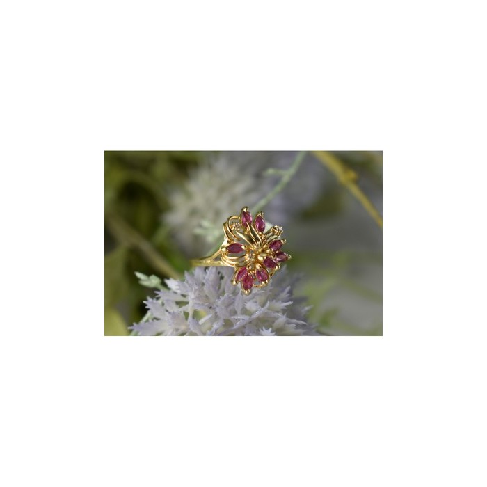 14K YELLOW GOLD SPINEL & DIAMONDS RING SIZE 10.5