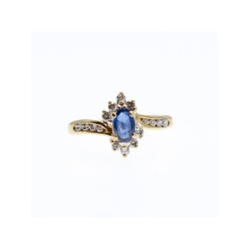 10K YELLOW GOLD BLUE SAPPHIRE & DIAMONDS RING SIZE 5