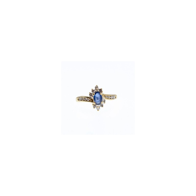 10K YELLOW GOLD BLUE SAPPHIRE & DIAMONDS RING SIZE 5