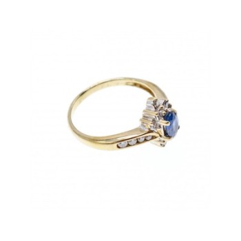 10K YELLOW GOLD BLUE SAPPHIRE & DIAMONDS RING SIZE 5