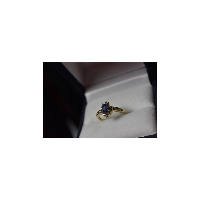10K YELLOW GOLD BLUE SAPPHIRE & DIAMONDS RING SIZE 5