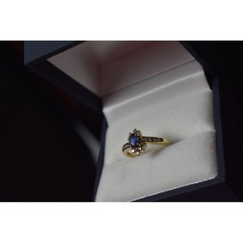 10K YELLOW GOLD BLUE SAPPHIRE & DIAMONDS RING SIZE 5