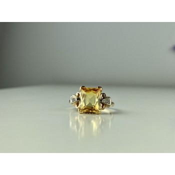 10K YELLOW GOLD YELLOW TOPAZ & DIAMONDS RING SIZE 9.75