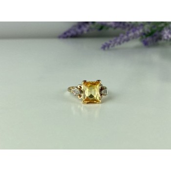 10K YELLOW GOLD YELLOW TOPAZ & DIAMONDS RING SIZE 9.75