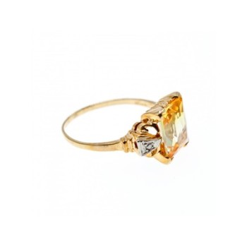10K YELLOW GOLD YELLOW TOPAZ & DIAMONDS RING SIZE 9.75