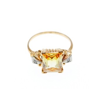 10K YELLOW GOLD YELLOW TOPAZ & DIAMONDS RING SIZE 9.75