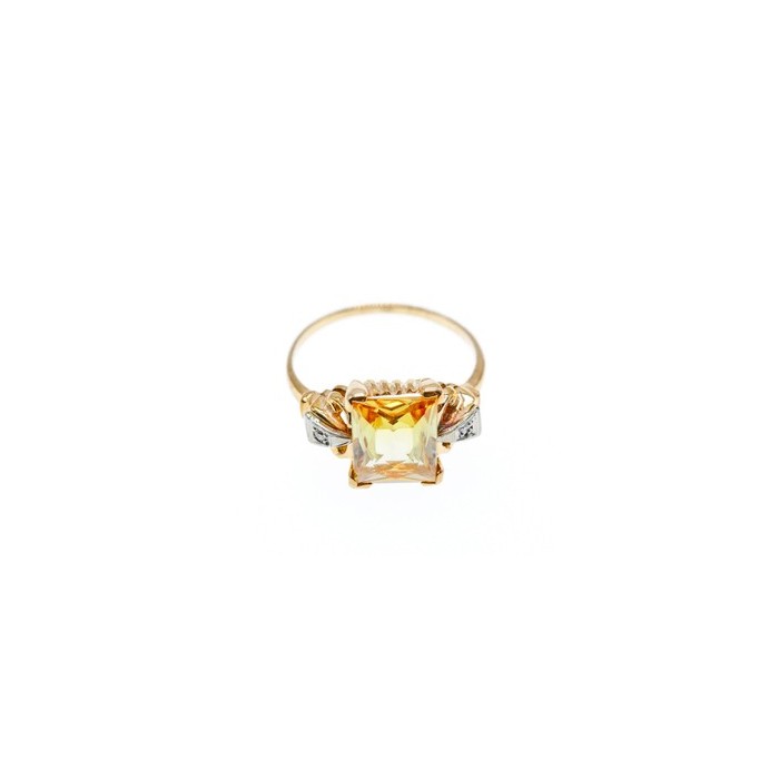 10K YELLOW GOLD YELLOW TOPAZ & DIAMONDS RING SIZE 9.75
