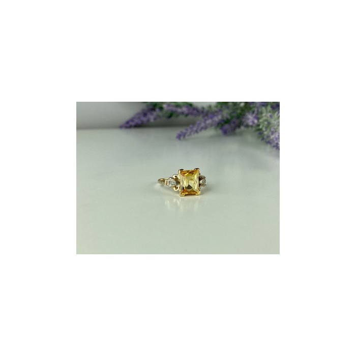 10K YELLOW GOLD YELLOW TOPAZ & DIAMONDS RING SIZE 9.75