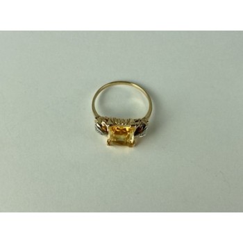 10K YELLOW GOLD YELLOW TOPAZ & DIAMONDS RING SIZE 9.75