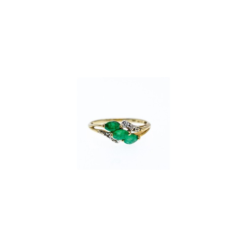 10K YELLOW GOLD  EMERALD & DIAMONDS RING SIZE 6.75