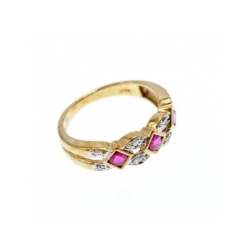 10K YELLOW GOLD PINK TOPAZ & DIAMONDS RING SIZE 8