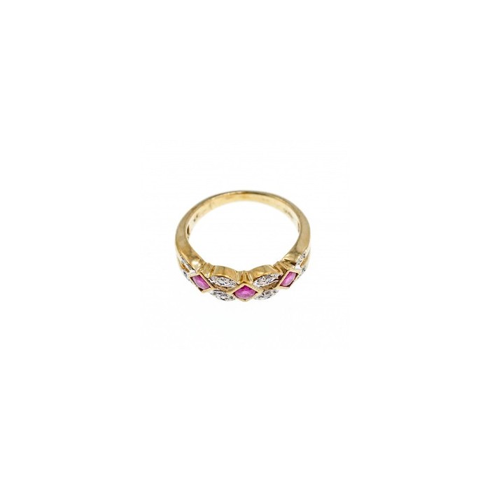 10K YELLOW GOLD PINK TOPAZ & DIAMONDS RING SIZE 8