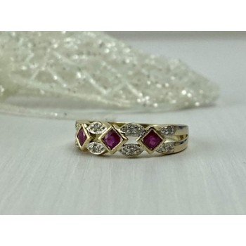 10K YELLOW GOLD PINK TOPAZ & DIAMONDS RING SIZE 8