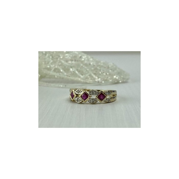 10K YELLOW GOLD PINK TOPAZ & DIAMONDS RING SIZE 8