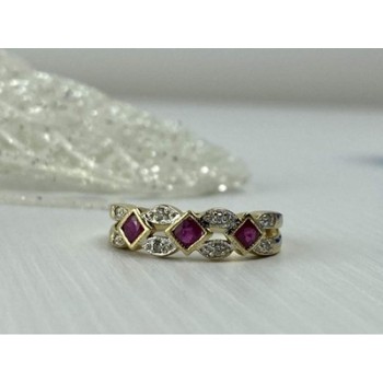 10K YELLOW GOLD PINK TOPAZ & DIAMONDS RING SIZE 8