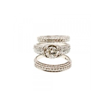 14K WHITE GOLD DIAMONDS EXCLUSIVE TRIPLE RING SIZE 7.25