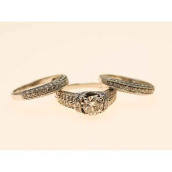 14K WHITE GOLD DIAMONDS EXCLUSIVE TRIPLE RING SIZE 7.25