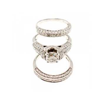 14K WHITE GOLD DIAMONDS EXCLUSIVE TRIPLE RING SIZE 7.25