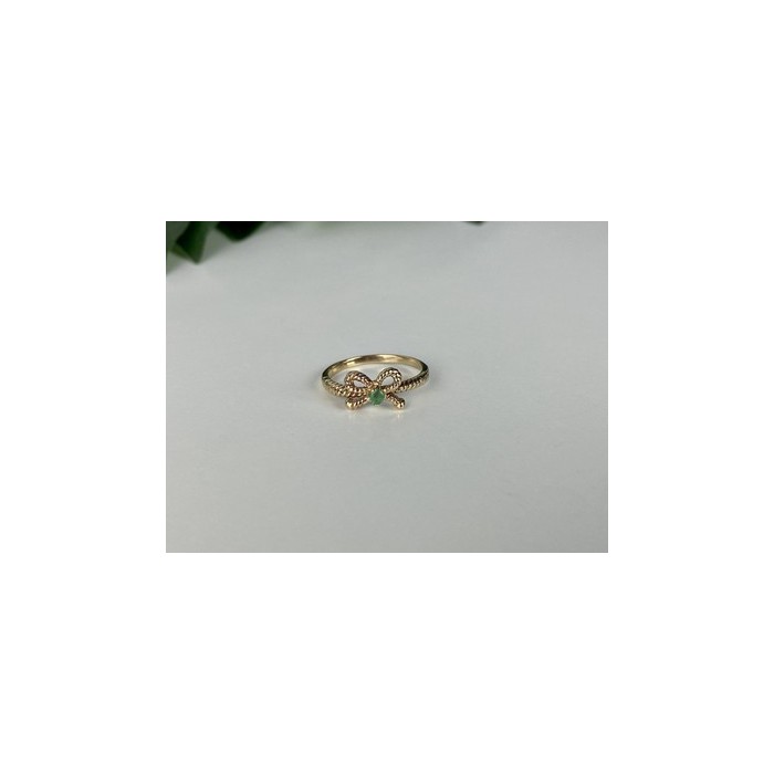 10K YELLOW GOLD EMERALD BOW RING SIZE 7.25