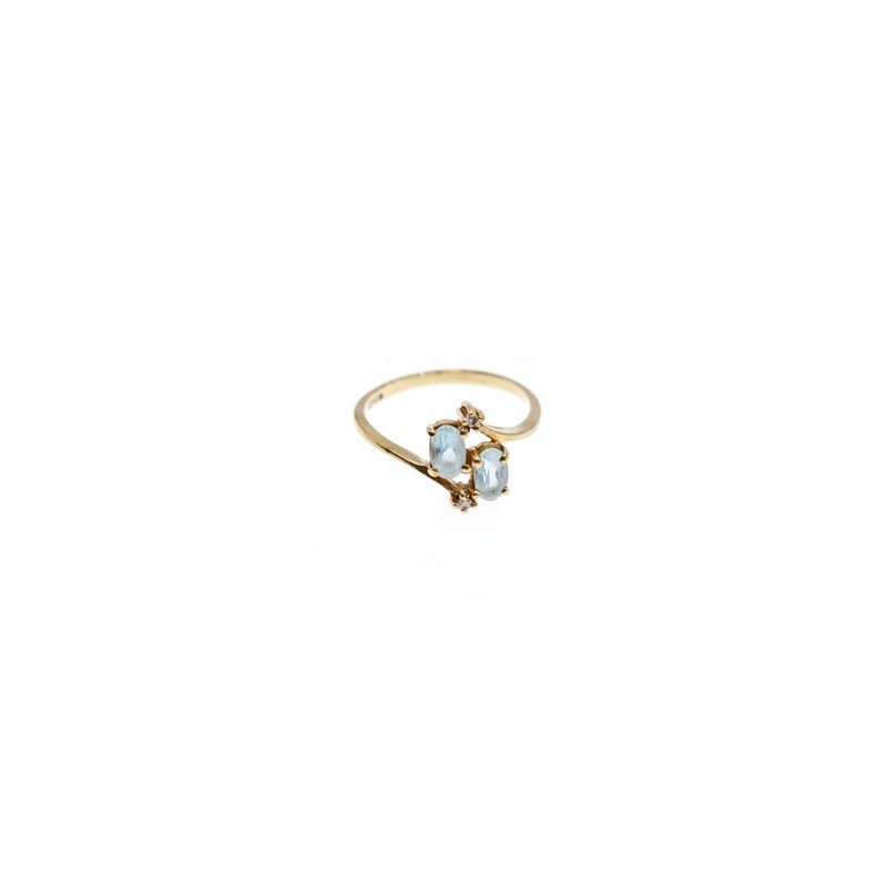 10K YELLOW GOLD  AQUAMARINE & DIAMONDS RING SIZE 5.5
