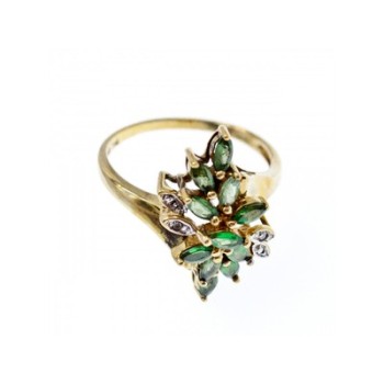 10K YELLOW GOLD  PERIDOT & DIAMONDS RING SIZE 8