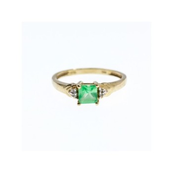 10K YELLOW GOLD TSAVORITE & DIAMONDS RING SIZE 6.25