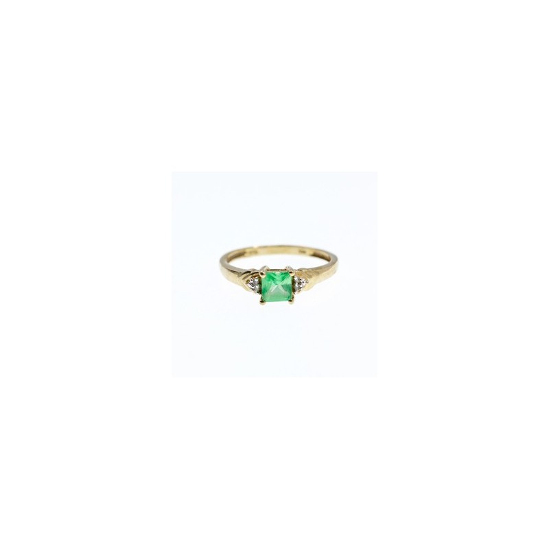 10K YELLOW GOLD TSAVORITE & DIAMONDS RING SIZE 6.25