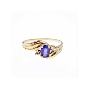 10K YELLOW GOLD AMETHYST & DIAMONDS RING SIZE 5.5