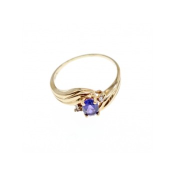 10K YELLOW GOLD AMETHYST & DIAMONDS RING SIZE 5.5