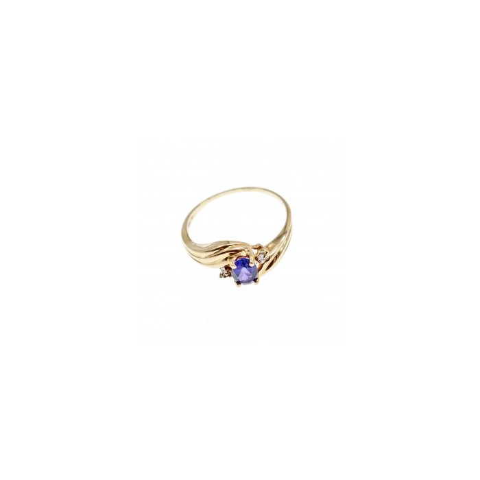 10K YELLOW GOLD AMETHYST & DIAMONDS RING SIZE 5.5