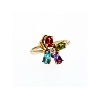10K YELLOW GOLD AMETHYST, GARNET, TOPAZ, PERIDOT & DIAMOND RING SIZE 6.25