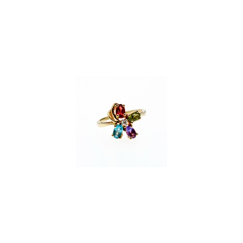10K YELLOW GOLD AMETHYST, GARNET, TOPAZ, PERIDOT & DIAMOND RING SIZE 6.25