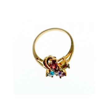 10K YELLOW GOLD AMETHYST, GARNET, TOPAZ, PERIDOT & DIAMOND RING SIZE 6.25