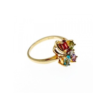10K YELLOW GOLD AMETHYST, GARNET, TOPAZ, PERIDOT & DIAMOND RING SIZE 6.25